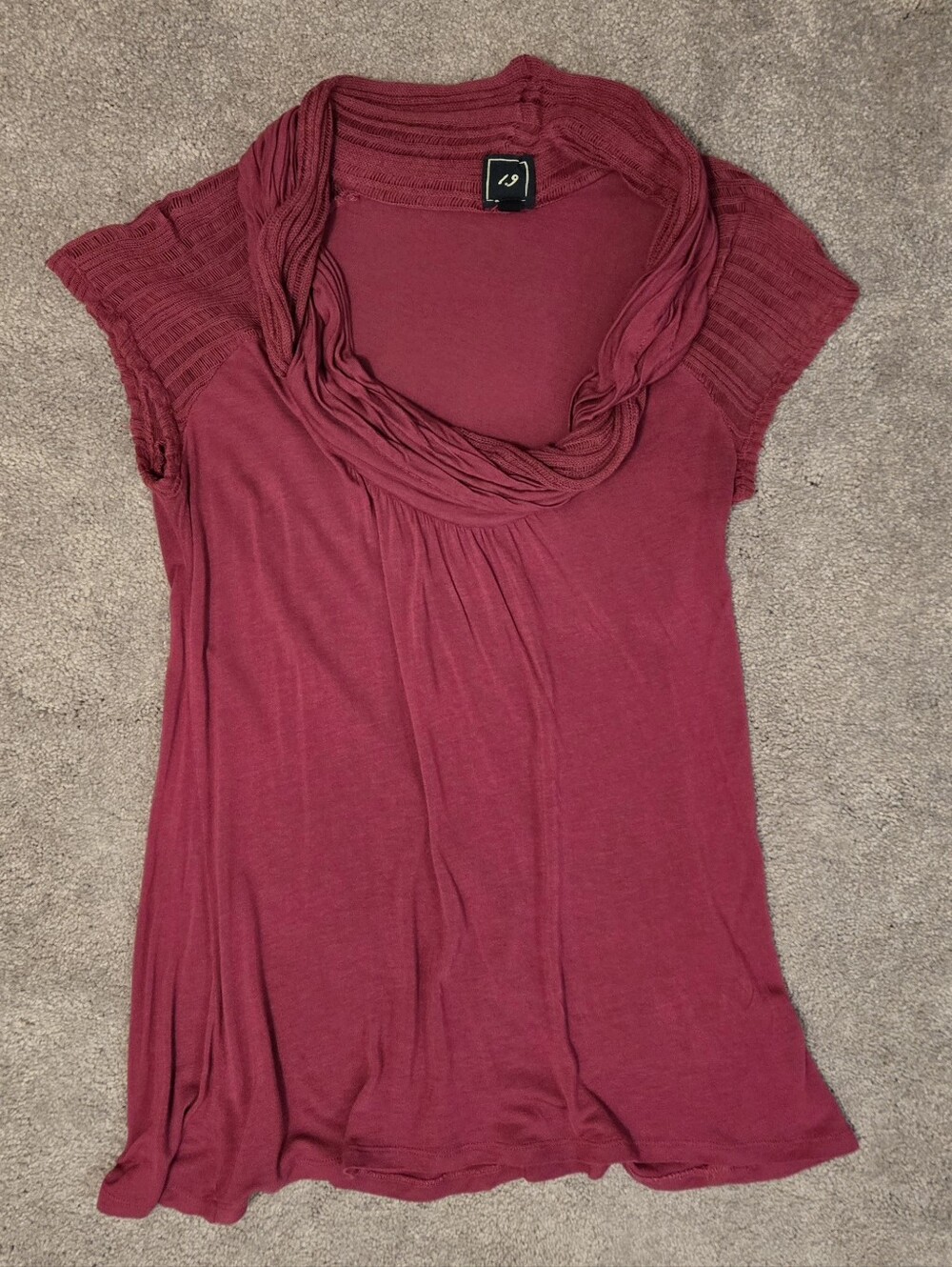 One Eight Wine Purple Burgundy Cap Sleeve Draped Cowl Blouse Small